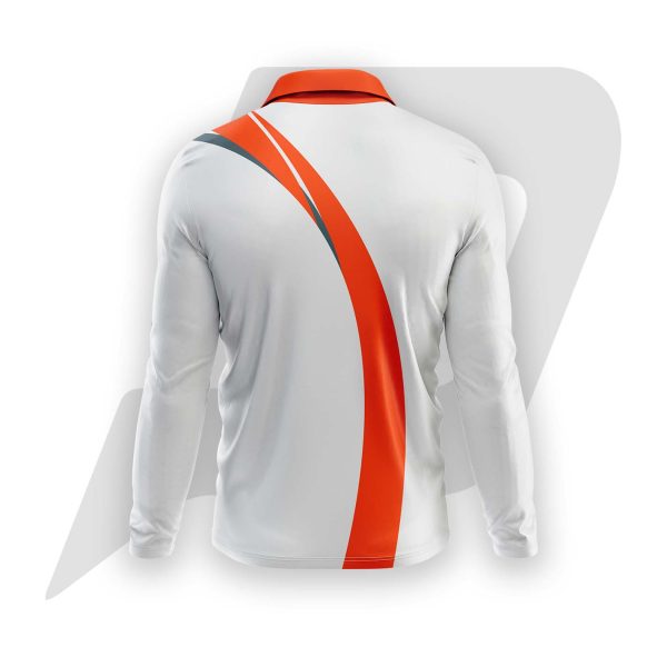 Custom Polo T Shirt Full Sleeves White Body Orange Curve Sublimation Design