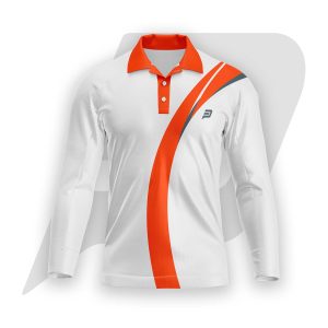 Custom Polo T Shirt Full Sleeves White Body Orange Curve Sublimation Design