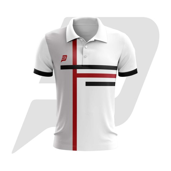 Custom Polo T-Shirt Grey Side Panel with Red & Black Lines