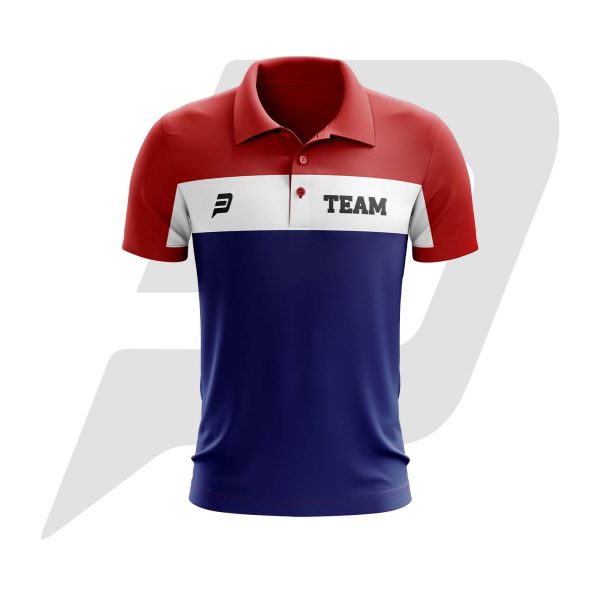 Custom Polo T-Shirt Red & Blue Panel Design