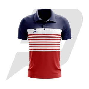 Custom Polo T-Shirt Red Blue & White Lines