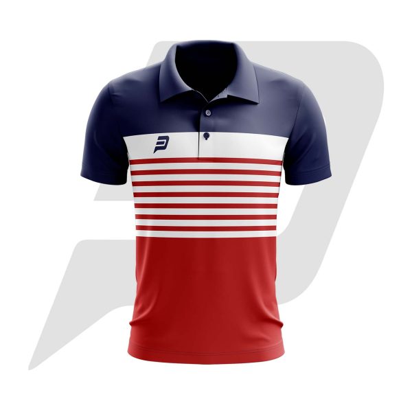Custom Polo T-Shirt Red Blue & White Lines