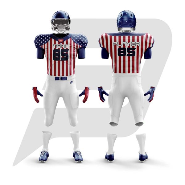 Custom Football Uniform American Flag Jersey Design With White Pant