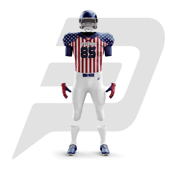 Custom Football Uniform American Flag Jersey Design With White Pant