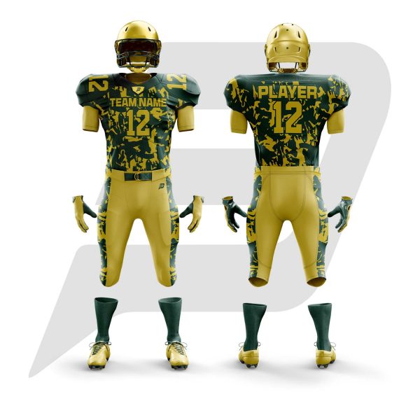 Custom Football Uniform Golden Body With Green Sublimation Design