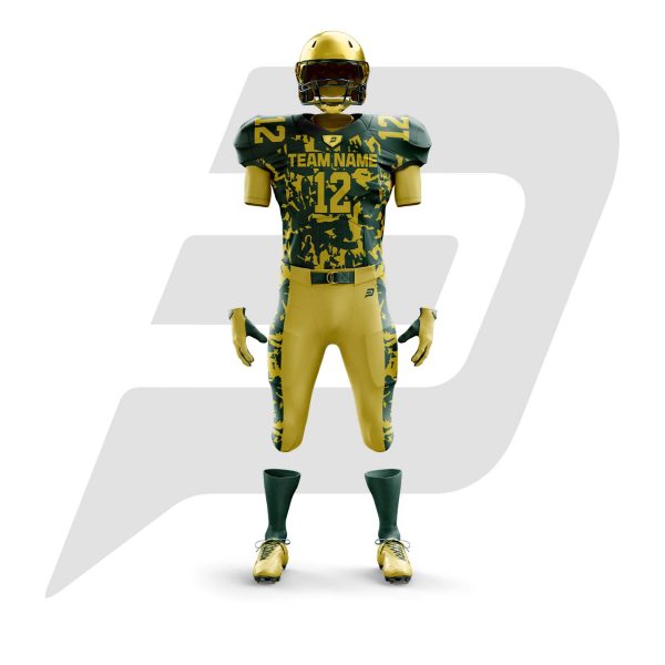 Custom Football Uniform Golden Body With Green Sublimation Design