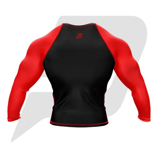 Custom Rash Guard- Compression Shirt Black Body Red Sleeves Full Sleeves