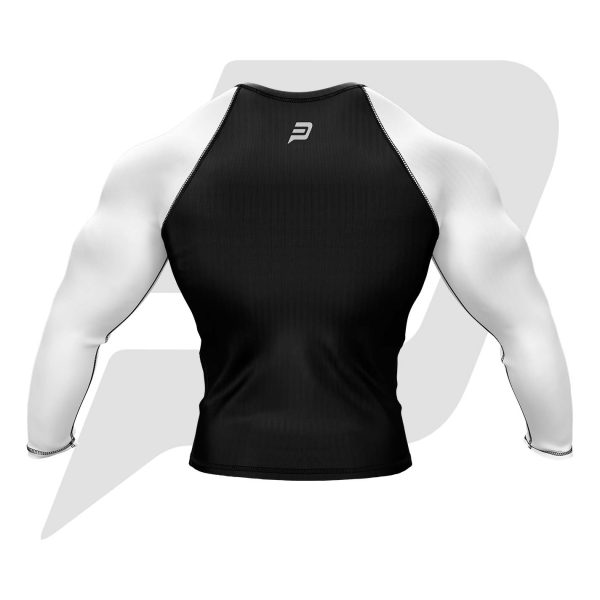 Custom Rash Guard- Compression Shirt Black Body White Sleeves Full Sleeves