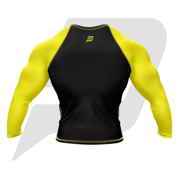 Custom Rash Guard- Compression Shirt Black Body Yellow Sleeves Full Sleeves