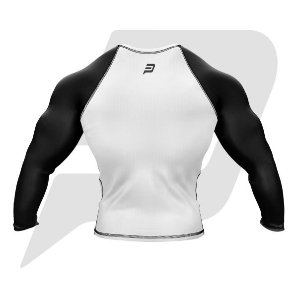 Custom Rash Guard- Compression Shirt White Body Black Sleeves Full Sleeves