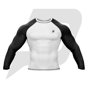 Custom Rash Guard- Compression Shirt White Body Black Sleeves Full Sleeves