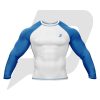Custom Rash Guard- Compression Shirt White Body Blue Sleeves Full Sleeves