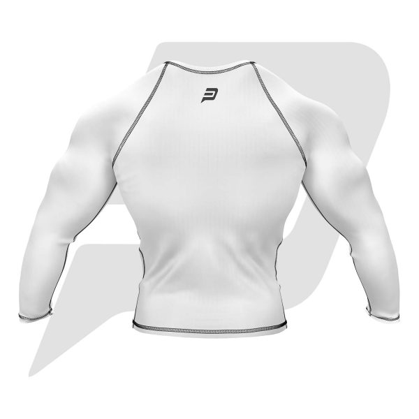 Custom Rash Guard- Compression Shirt White Body With Black Interlocked Flat Seams Full Sleeves