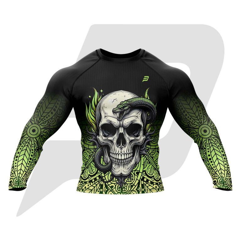 Custom Rash Guard- Compression Shirt Snake & Skull Sublimation Design Full Sleeves