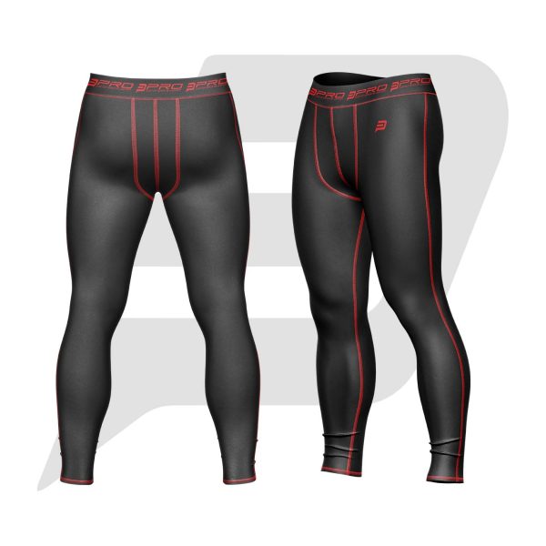 Custom Men Compression Pant Black Color With Red Interlocked Flat Seams