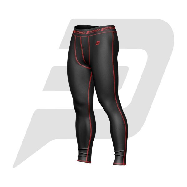 Custom Men Compression Pant Black Color With Red Interlocked Flat Seams
