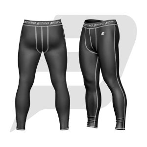 Men Compression Pant Black Body White Interlock Seams Both Views