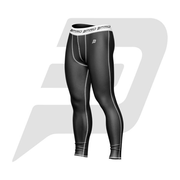 Custom Men Compression Pant Black Color With White Interlocked Flat Seams & Waist Band