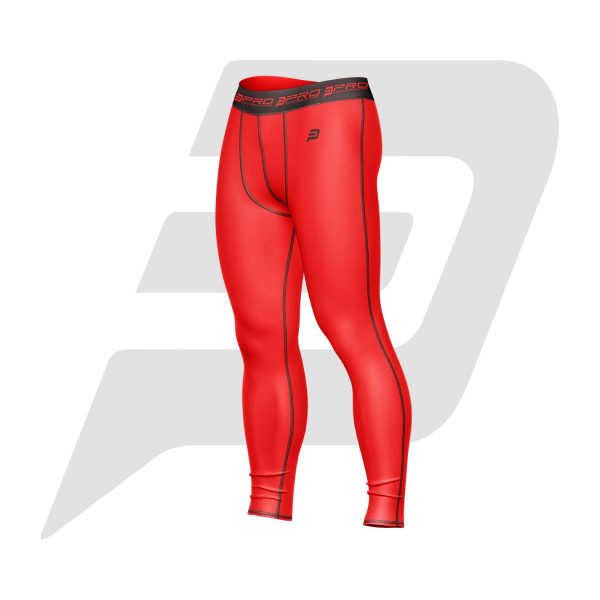 Custom Men Compression Pant Black Color With Red Interlocked Flat Seams & Waist Band