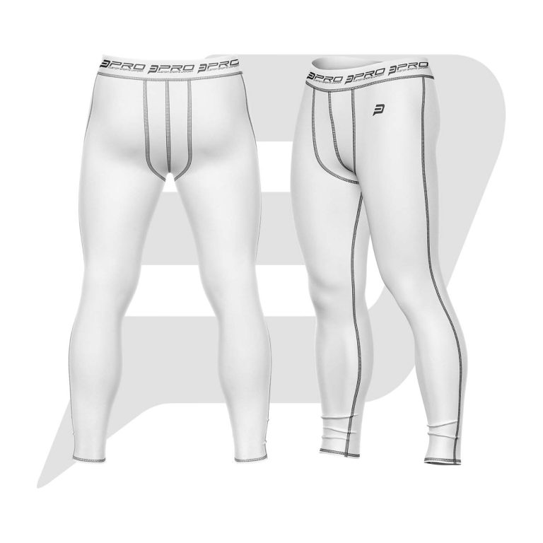 Custom Men Compression Pant White Color With Black Interlocked Flat Seams