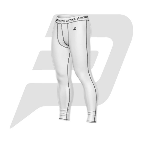 Custom Men Compression Pant White Color With Black Interlocked Flat Seams