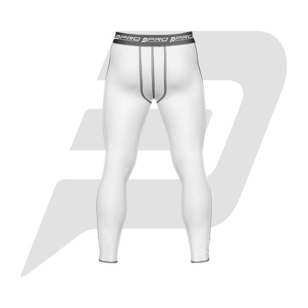 Custom Men Compression Pant White Color With Black Interlocked Flat Seams& Waistband
