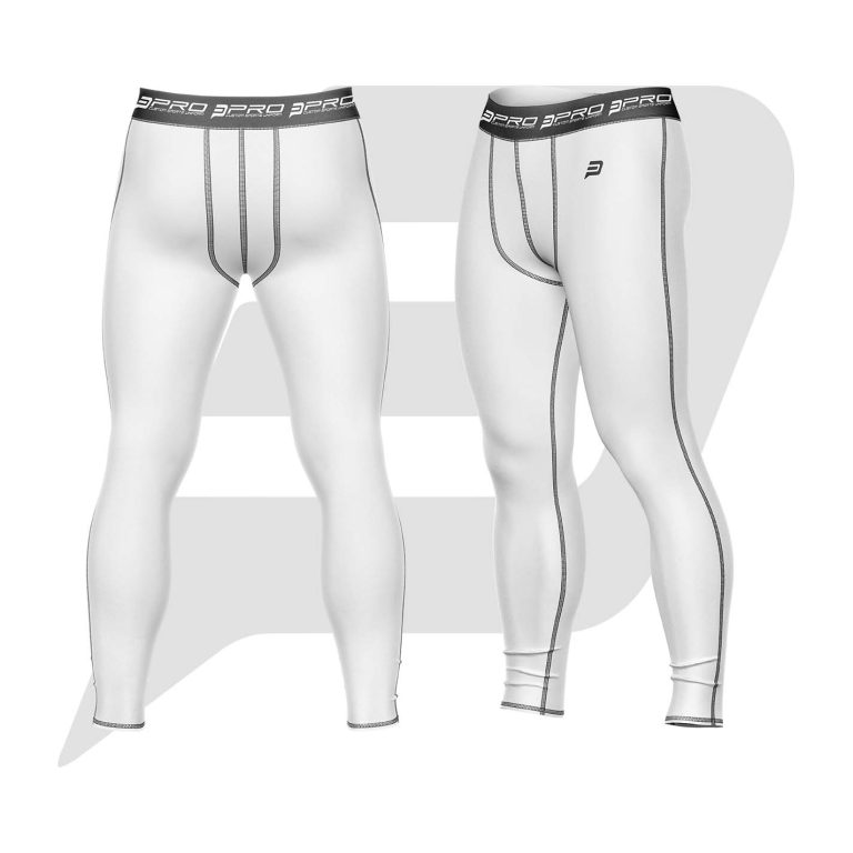 Custom Men Compression Pant White Color With Black Interlocked Flat Seams& Waistband