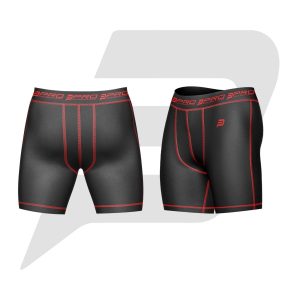 Custom Men Compression Short Black Color With Red Interlocked Flat Seams