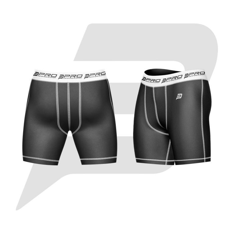 Custom Men Compression Short Black Color With White Interlocked Flat Seams & Wait Band