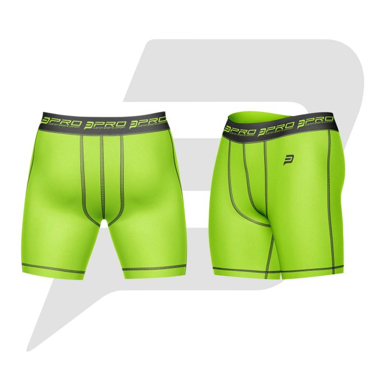 Custom Men Compression Short Green Color With Black Interlocked Flat Seams & Waist Band