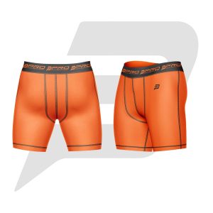 Custom Men Compression Short Orange Color With Black Interlocked Flat Seams & Waist Band