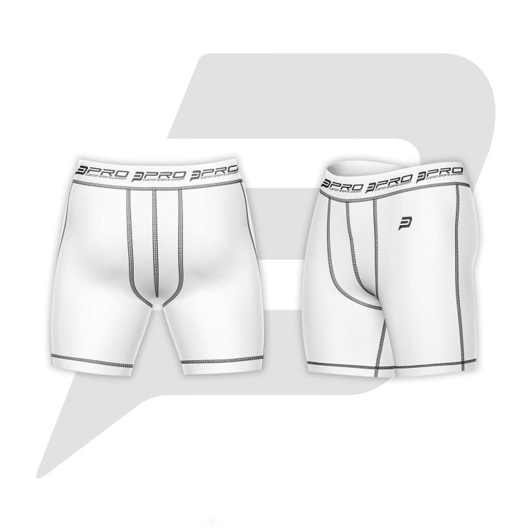 Custom Men Compression Short White Color With Black Interlocked Flat Seams
