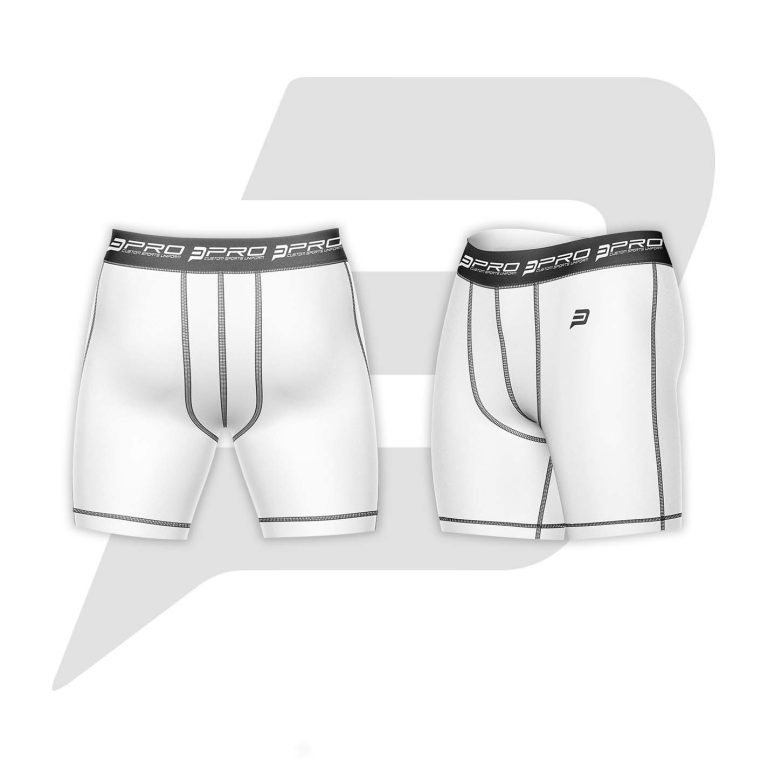 Custom Men Compression Short White Color With Black Interlocked Flat Seams & Waist Band