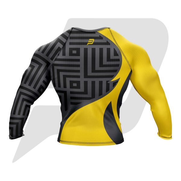 Custom Rash Guard- Compression Shirt Yellow & Black Sublimation Design Full Sleeves