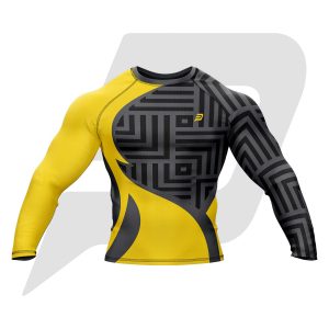 Custom Rash Guard- Compression Shirt Yellow & Black Sublimation Design Full Sleeves