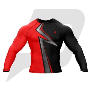 Custom Rash Guard- Compression Shirt Red & Black Sublimation Design Full Sleeves